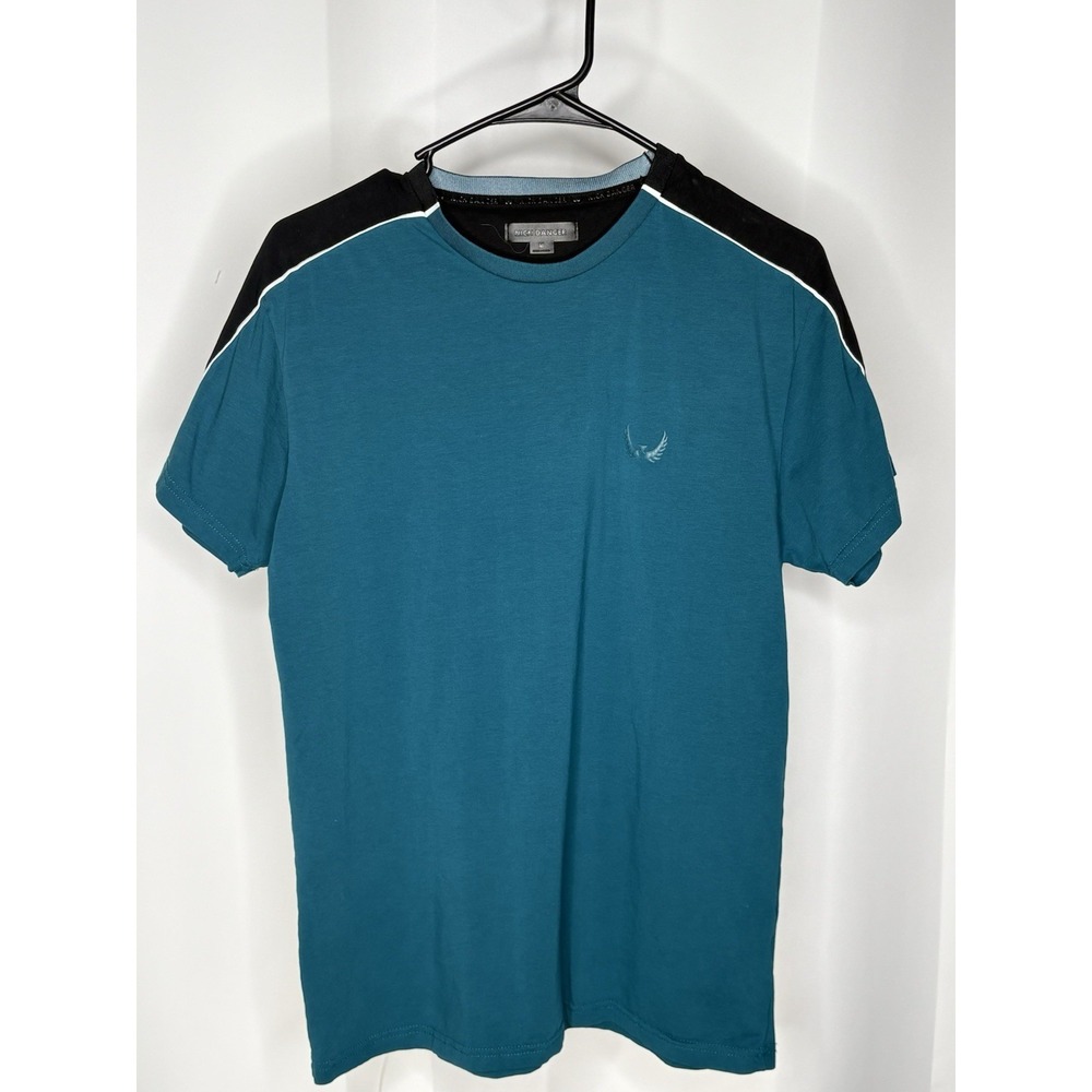 Nick Danger shirt Flex Fit Ringer T In Teal And Black Excellent Condition